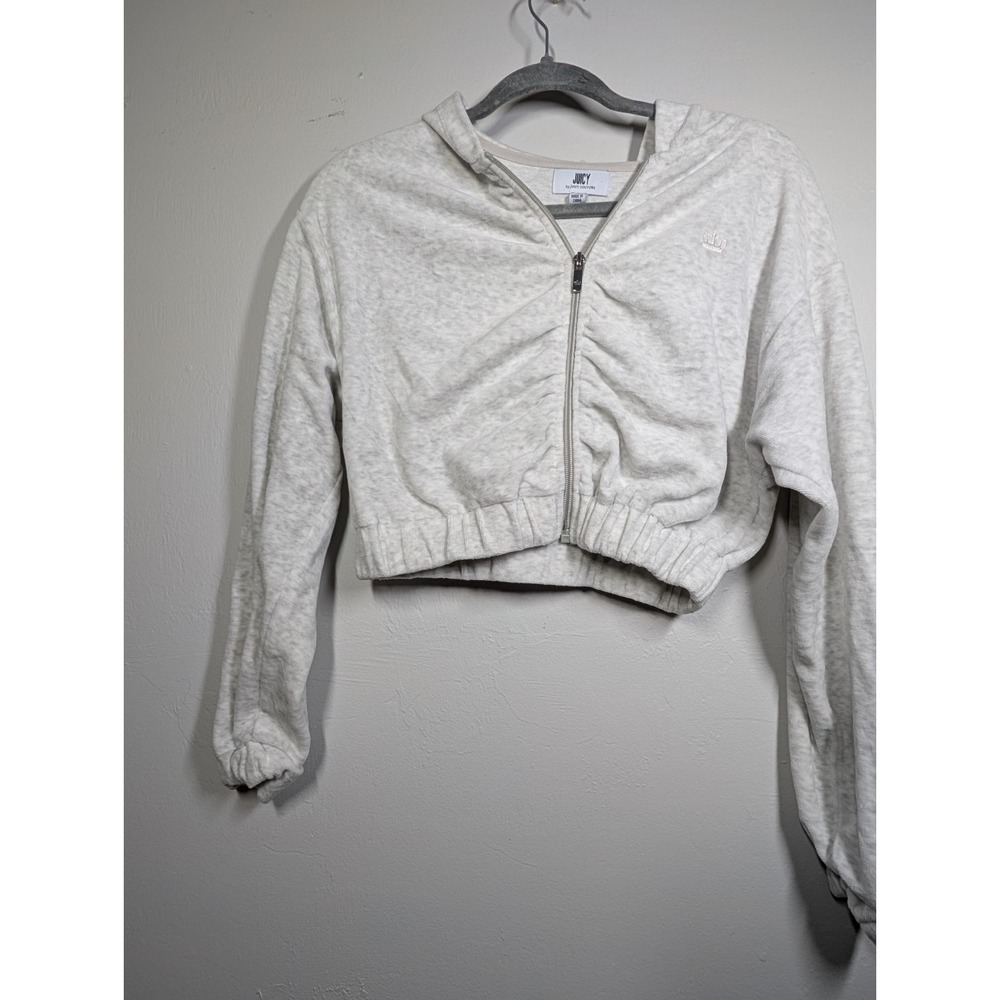 Juicy Couture Diamond Ice Heather Crop Hoodie Full Zip Long Sleeve Size XS EUC